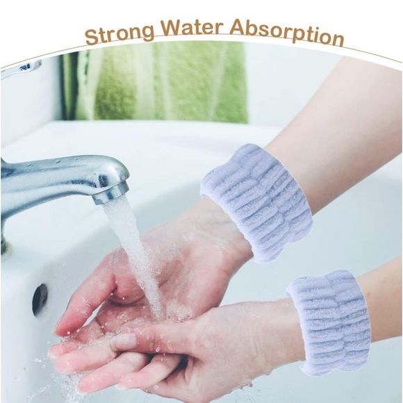 🌻4/$20 Spa Wrist Microfibre Absorbent Coral Fleece Wash Band Set Of 4 New - Picture 7 of 9